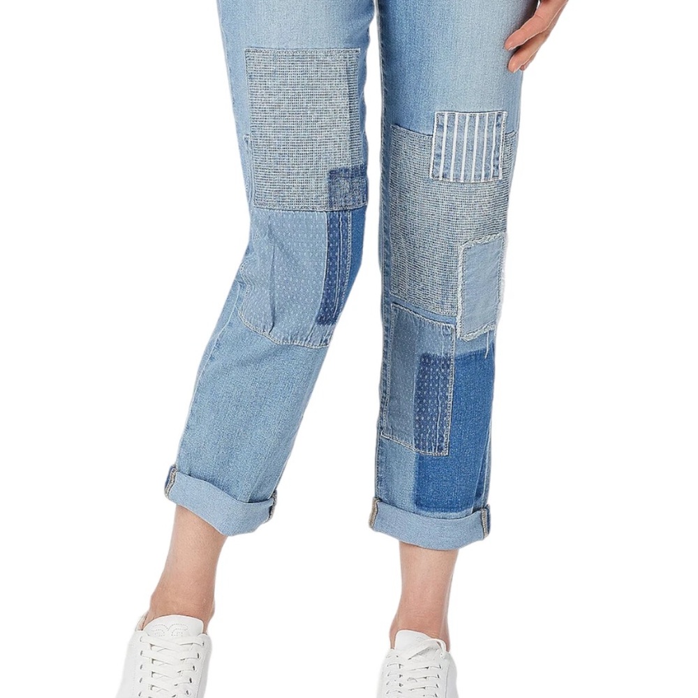LOGO Lavish Lori Goldstein Patchwork Boyfriend Jeans Light Wash Denim 6P Petite
